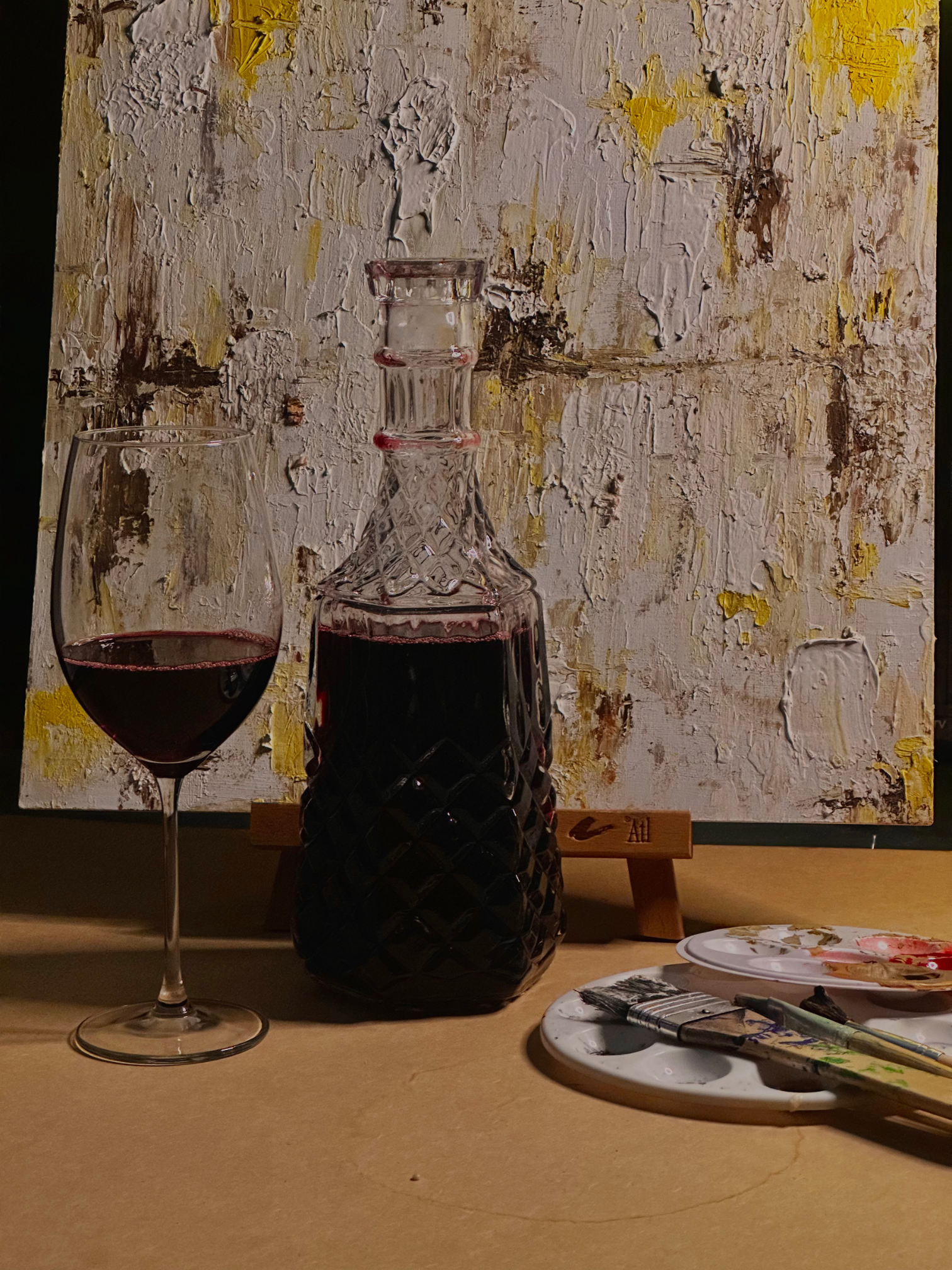 Fotografía de vino y pintura acrilica